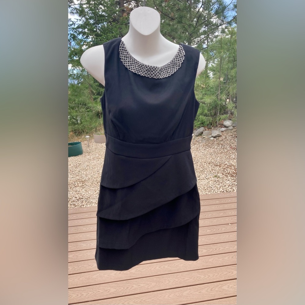Elegant Beaded Black Layered Mini Dress